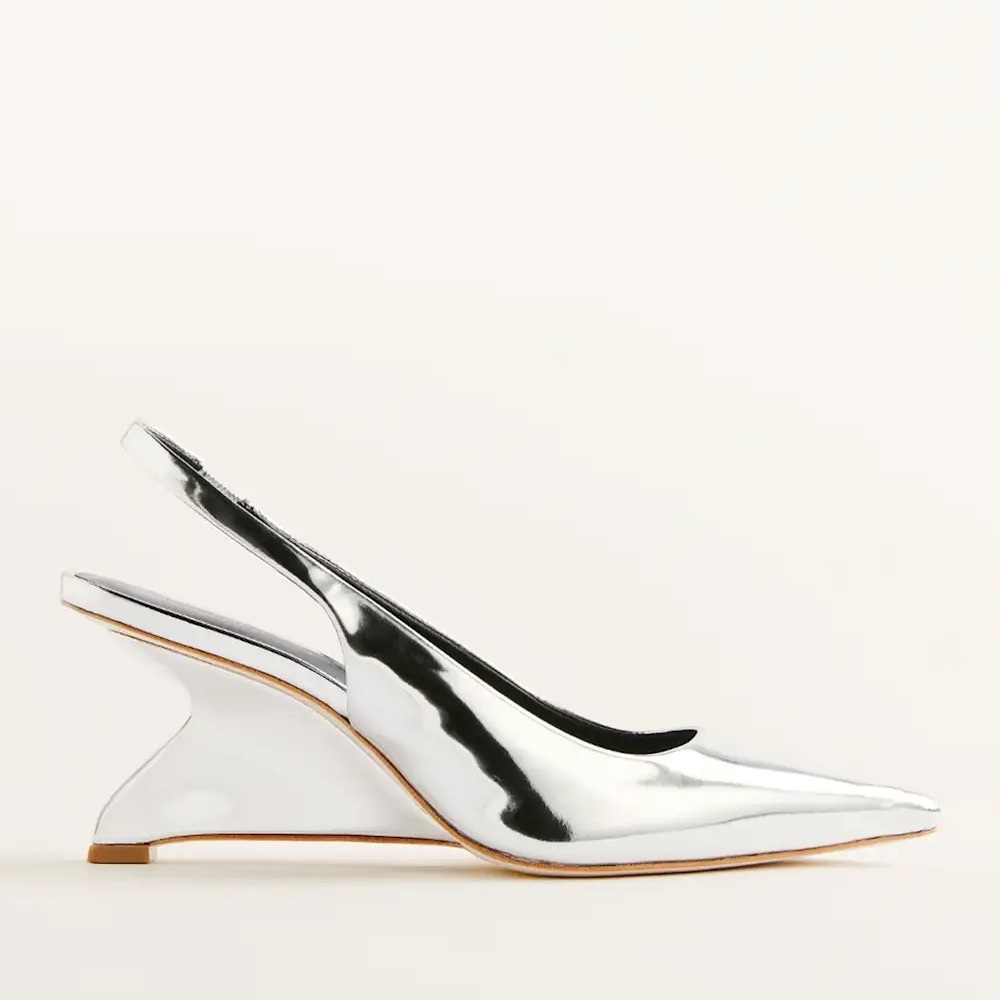 Reformation Westlyn Closed Toe Wedge Mirror Metallic - Size 8.5